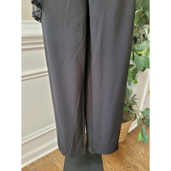 Women's Jumpsuit Small Black Lace Long Sleeve Asymmetrical Hem Wide Leg Evening - Picture 6 of 16